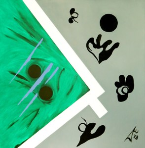 Composition 14. 2013. $3200. 45.5cm H x 45.5cm W. Oil on canvas stretcher. Unframed. Copyright Daphne Mason