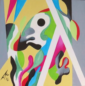 Composition 24. 2014. Oil on canvas stretcher. 46cm W x 46cm H. Copyright Daphne Mason