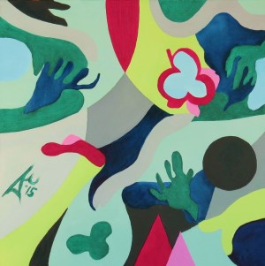 Composition 30. 2015. Oil on canvas stretcher. 46cm W x 46cm H. Copyright Daphne Mason