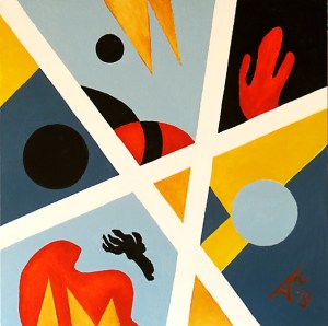 Composition 6. 2013. $2300. 45.5cm H x 45.5cm W. Oil on canvas stretcher. Unframed. Copyright Daphne Mason