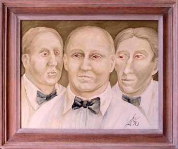 DM041 The waiting game (London Life series). 1990. $4000. Oil on canvas, wooden frame. 53cm H x 63cm W