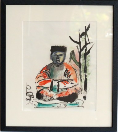 meditating, 1998. Mixed media on paper, stained wooden frame. 29.5cmW x 33.5cm H